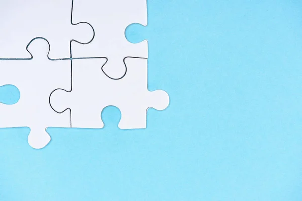 Top View White Puzzle Pieces Isolated Blue — Stock Photo, Image