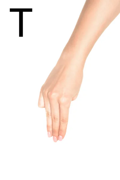 Female Hand Showing Cyrillic Letter Sign Language Isolated White — Free Stock Photo
