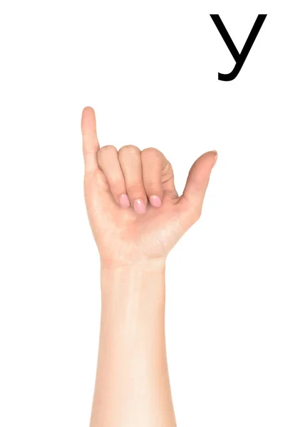 Female Hand Showing Cyrillic Letter Sign Language Isolated White — Free Stock Photo