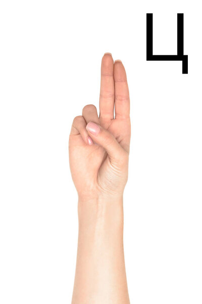 cropped view of woman showing cyrillic letter, deaf and dumb language, isolated on white