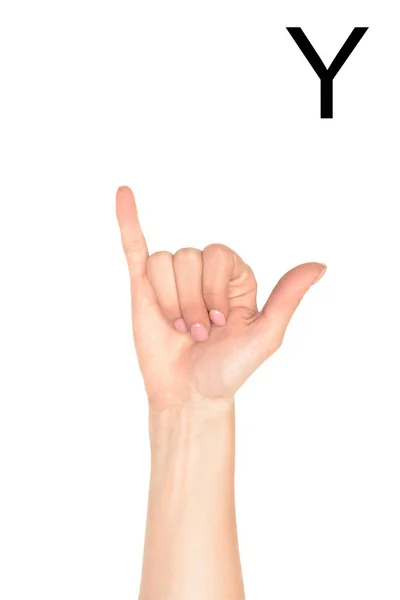 Частичный Вид Женской Руки Латинской Буквой Глухой Немой Язык Изолированный — Бесплатное стоковое фото