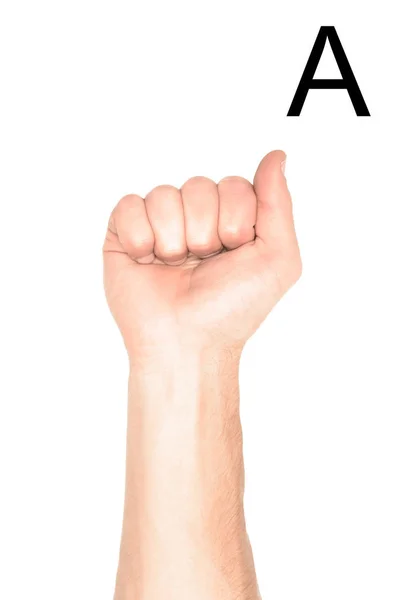 Обрезанный Вид Мужской Руки Латинской Буквой Глухой Немой Язык Изолированный — Бесплатное стоковое фото