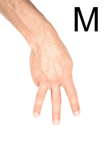 Частичный взгляд человека, показывающего кириллицу, глупость и немой язык, изолированный на белом
