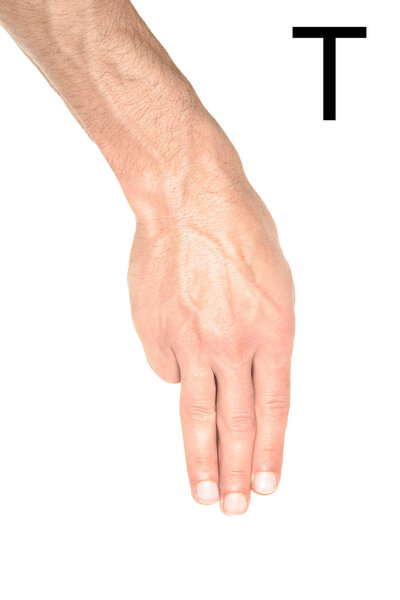 Обрезанный вид человека, показывающего кириллицу, глупость и немой язык, изолированный на белом
