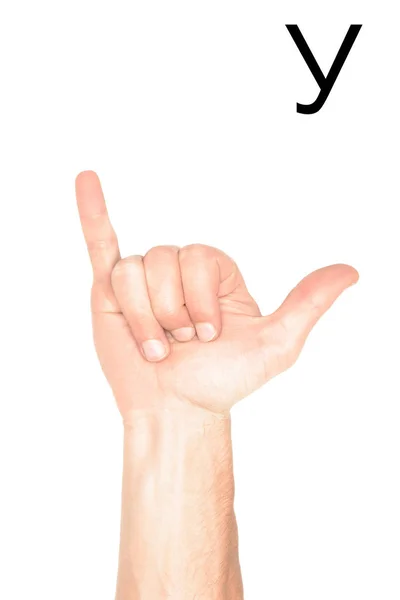 Ausgeschnittene Ansicht Der Männlichen Hand Mit Kyrillischen Buchstaben Taubstumme Sprache — Stockfoto