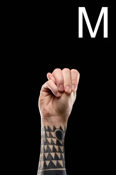 Cropped View Tattooed Hand Showing Latin Letter Sign Language Isolated — Free Stock Photo