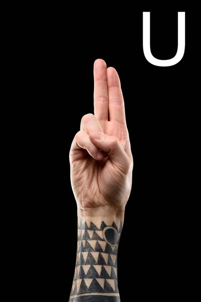 Cropped View Tattooed Male Hand Showing Latin Letter Deaf Dumb — Free Stock Photo