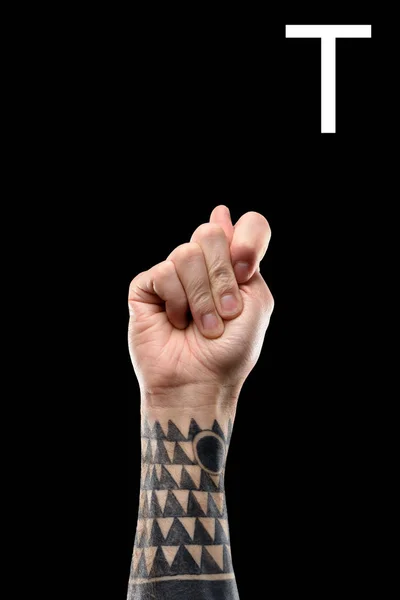 Cropped View Tattooed Male Hand Showing Latin Letter Deaf Dumb — Free Stock Photo