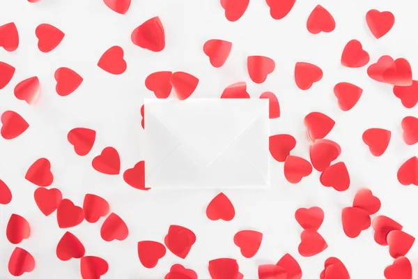 Top View Heart Symbols Envelope Isolated White Valentine Day Concept — Stock Photo, Image