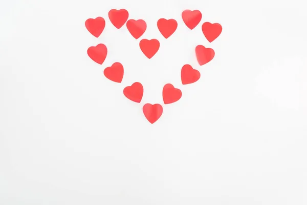 Flat Lay Heart Made Red Heart Symbols Isolated White Valentine — Stock Photo, Image