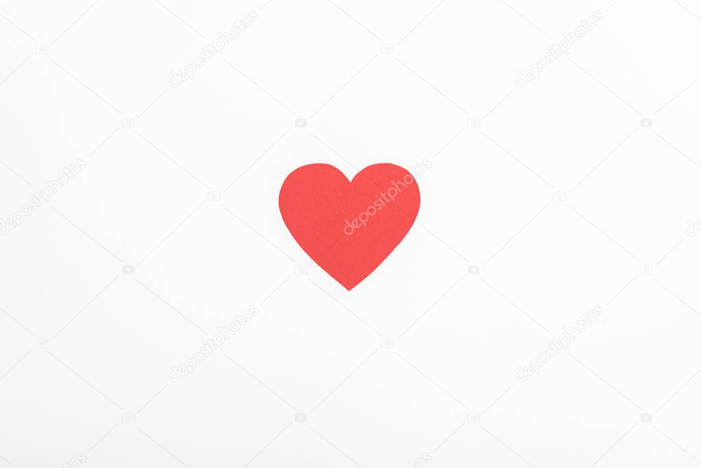 top view of red heart symbol isolated on white, st valentine day concept