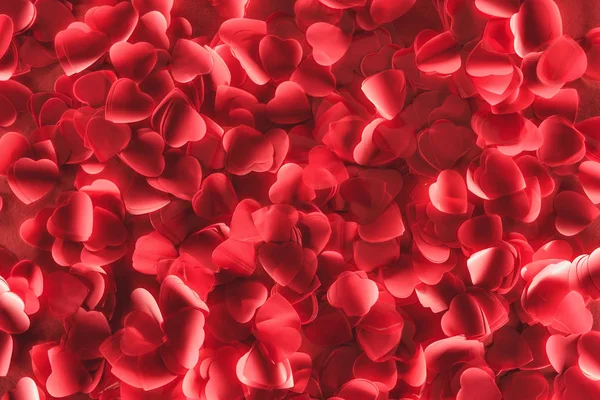Draufsicht Auf Schöne Dekorative Rote Herzen Valentinstag Hintergrund — Stockfoto