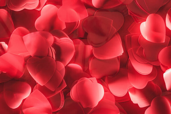 close-up view of beautiful decorative red hearts, valentines day background   