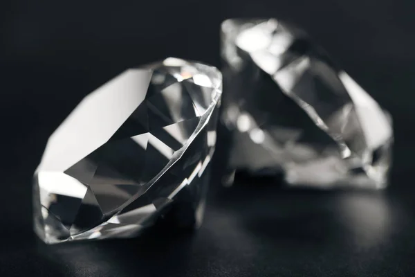 Close Two Clear Diamonds Black Background — Stock Photo, Image