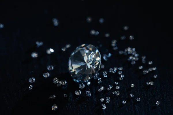 Big Small Clear Diamonds Isolated Black — Stock Photo, Image