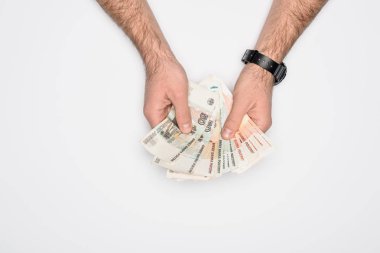 adamın Rus ruble gri izole sayma kırpılmış görünümü