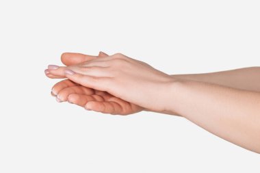 eller üzerinde beyaz izole görünümünü kapat