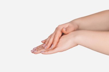 eller üzerinde beyaz izole görünümünü kapat