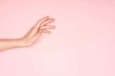 kısmi kopya alanı ile pembe üzerinde izole el görünümünü