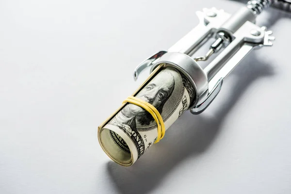 Close Rolled Dollar Banknotes Corkscrew — Stock Photo, Image