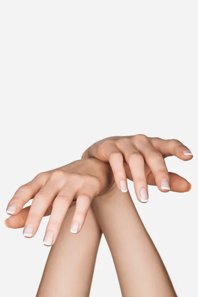 Partial View Female Hands Isolated White Copy Space — Stock Photo, Image