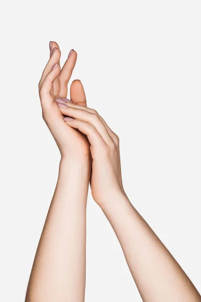 Обрезанный Вид Женских Рук Изолированных Белом — стоковое фото
