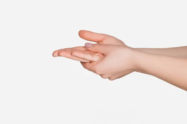 Vista Cortada Mãos Femininas Isoladas Branco — Fotografia de Stock