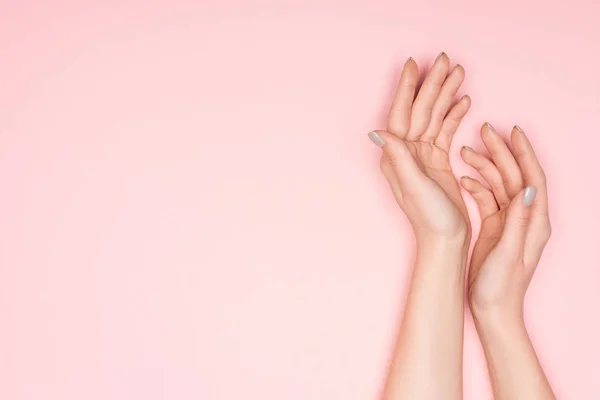 Női Kéz Rózsaszín Másol Hely Elszigetelt Levágott Megtekintése — Stock Fotó
