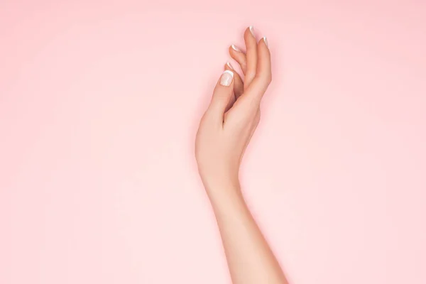 Top View Female Hand Isolated Pink Copy Space — Stock Photo, Image