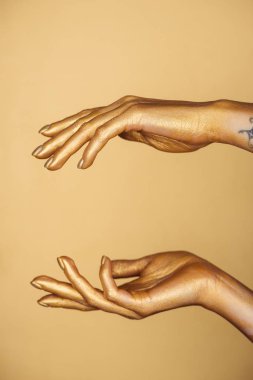 Altın izole kadın boyalı el kısmi görünümü