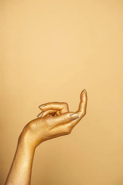 Cropped View Female Painted Hand Isolated Gold Copy Space — Stock Photo, Image