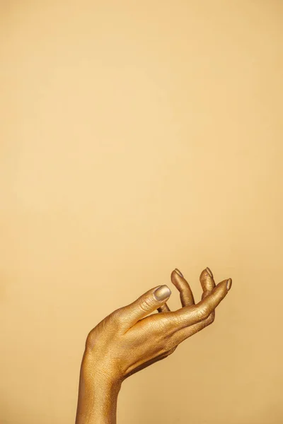 Cropped View Female Painted Hand Isolated Gold Copy Space — Stock Photo, Image