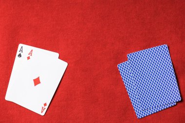 top view of red poker table and playing card with diamond suit on deck clipart