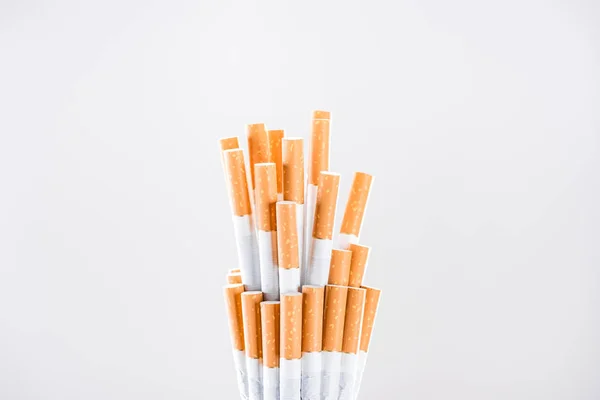 Estúdio Tiro Cigarros Com Parar Fumar Conceito Isolado Cinza — Fotografia de Stock