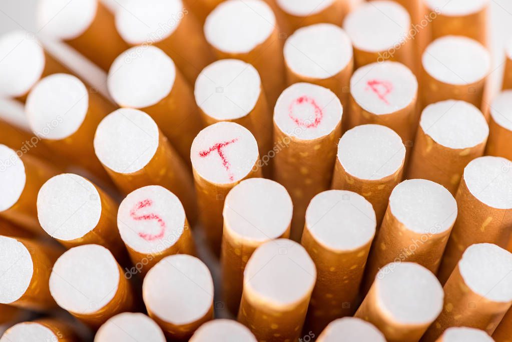 Close up shot of cigarettes with stop smoking concept