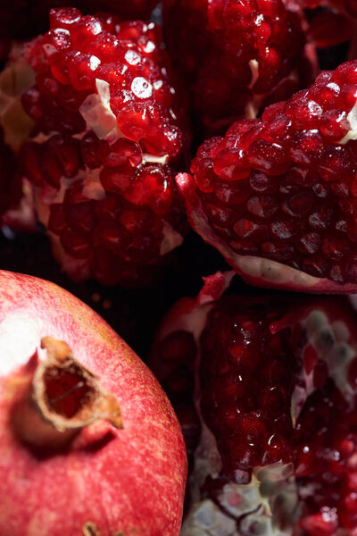 Close up shot of tasty ripe pomegranates