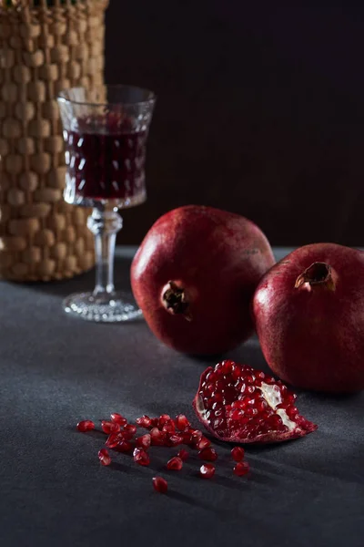 Studio Shot Vintage Wineglass Pomegranates — Stock Photo, Image