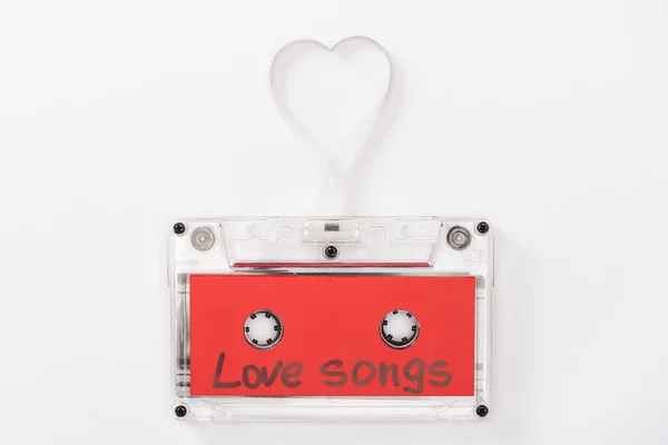 Vista Superior Casete Audio Con Letras Canciones Amor Símbolo Del — Foto de Stock