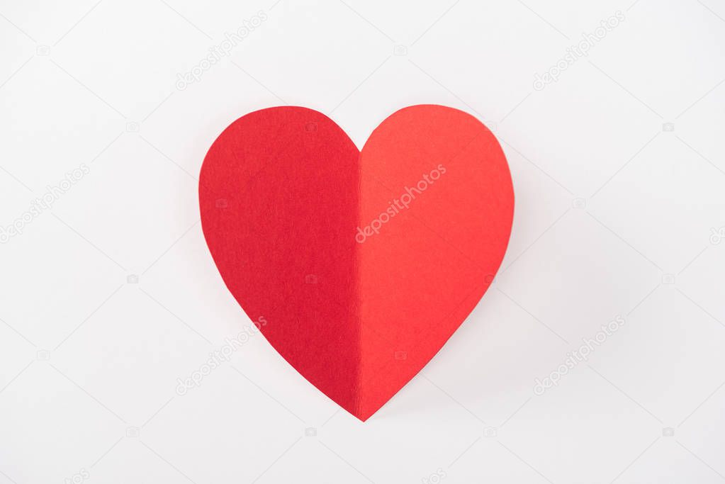 top view of heart made of paper isolated on white with copy space, st valentines day concept