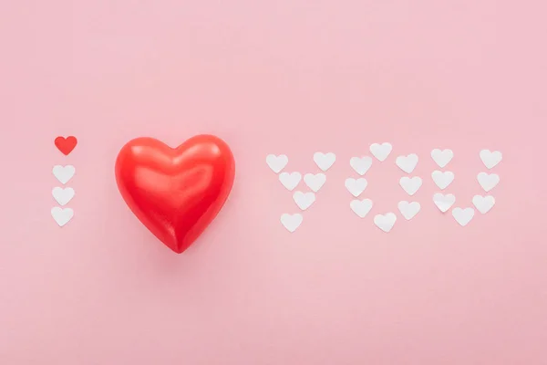 Background Love You Lettering Made Paper Hearts Isolated Pink Valentines — Stock Photo, Image