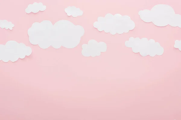 Top View White Paper Clouds Isolated Pink Copy Space — Stock Photo, Image