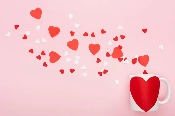 Felülnézet Papír Szív Szív Alakú Matrica Elszigetelt Rózsaszín Szent Valentin — Stock Fotó