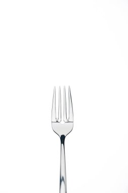 four-prong metal shiny fork isolated on white clipart