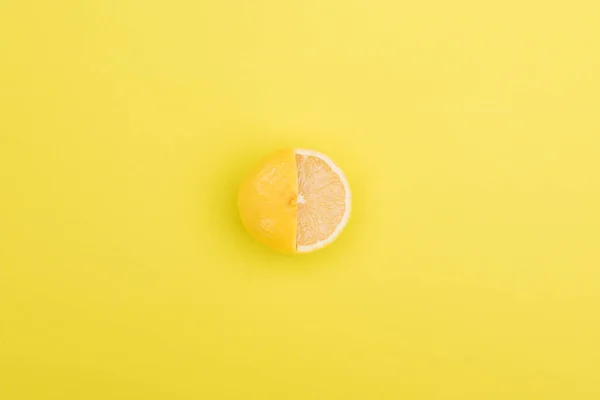 Top View Fresh Ripe Juicy Partially Cut Lemon Orange Background — Stock Photo, Image