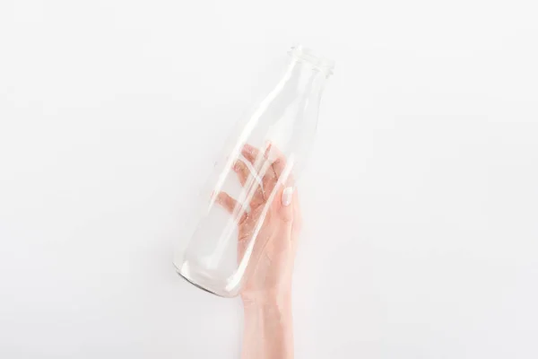 Cropped View Woman Holding Empty Glass Bottle — Stock Photo, Image