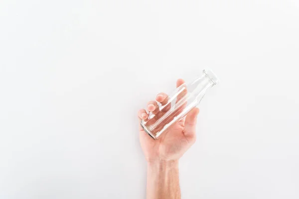Cropped View Man Holding Empty Glass Bottle — Stock Photo, Image