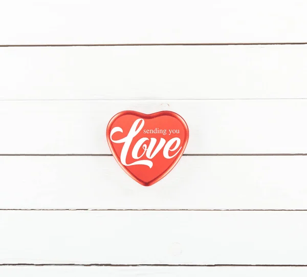 Top View Red Heart Shaped Box Sending You Love Lettering — Stock Photo, Image