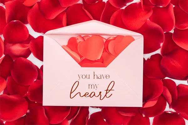 Top View Envelope You Have Heart Lettering Heart Shaped Confetti — Stock Photo, Image