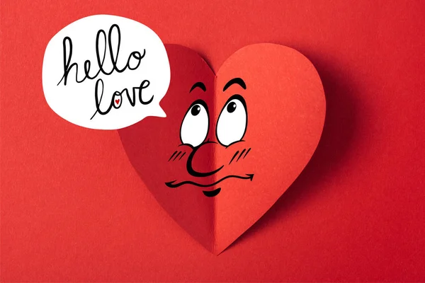 Top View Heart Shaped Paper Card Isolated Red Hello Love — Stock Photo, Image