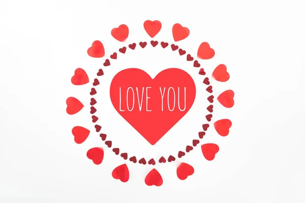 View Circles Made Red Heart Symbols Isolated White Love You — Stock Photo, Image